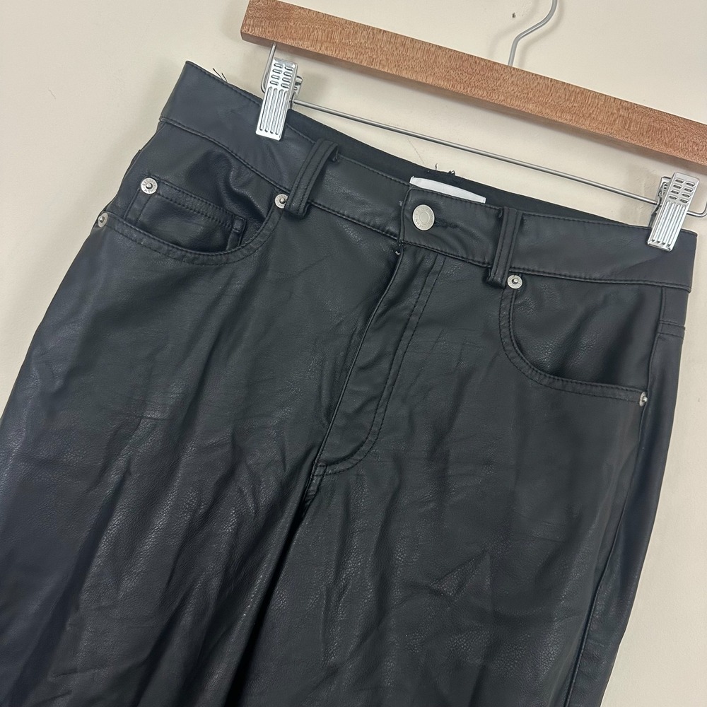 H&M Pants Vegan Black Faux Leather Slim Fit 5-Pocket Straight Leg Edgy Womens 6